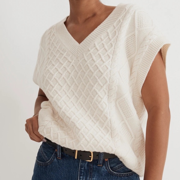 NEW Madewell Cable-Knit V-Neck Sweater Vest - size small - Picture 1 of 7